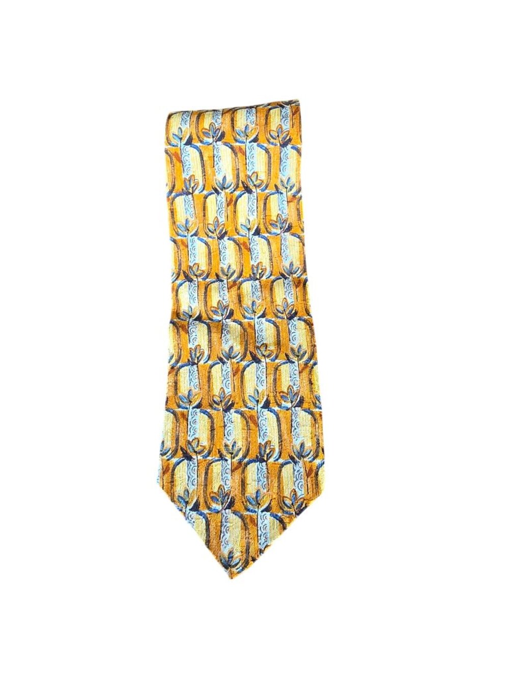 Ermenegildo Zegna 100% Silk Tie Gold Yellow Geometric Italy Luxury Woven